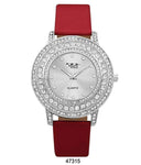 M Milano Expressions Red Vegan Leather Band Watch with Silver Stone Case and Silver Dial