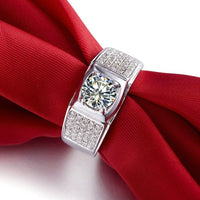 Men 1 Carat Round 18K White Gold Moissanite Diamond Wedding Luxury Ring