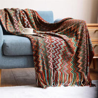 Bohemian 100% Acryl Hand Knitted Blanket with Tassel Ends Bed or Sofa