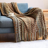 Bohemian 100% Acryl Hand Knitted Blanket with Tassel Ends Bed or Sofa