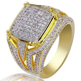 18k Yellow Gold Square Cut Zircon Diamond Ring For Men