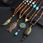 New Handmade Nepal Necklace Buddhist Mala Wood Beads Pendant & Necklace