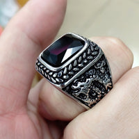 2020 Gift 4 Color Red Green Square Stone Titanium Dragon Ring for Men  Stainless Steel Unique Fashion Male's Cross Ring for Male