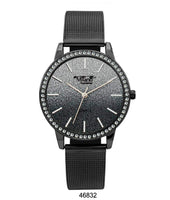 M Milano Expressions Black Mesh Band Watch with Black Case Black Glitter Dial