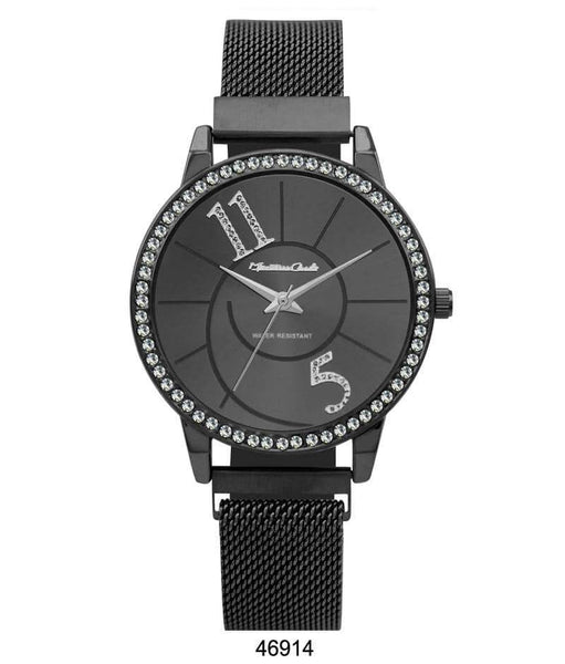 Montres Carlo Black Stainless Steel Mesh Band Watch with Magnetic Strap