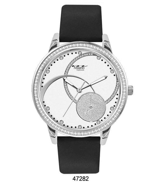 M Milano Expressions Black Silicon Band Watch with Silver Case and White Abstract Dial with Sillver Accents