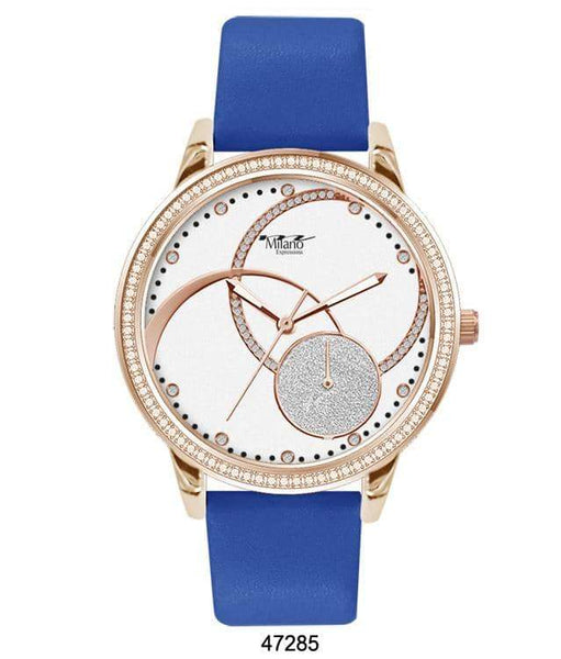 M Milano Expressions Blue Silicon Band Watch with Silver Case and White Abstract Dial with Silver Accents