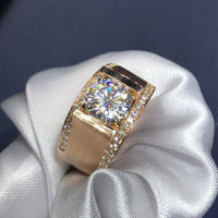 100% 18K 750Au Gold Men Moissanite Diamond Ring