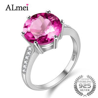 Almei 100% Silver Ring 4.2 Carat Pink Topaz Wedding Rings 925 Sterling