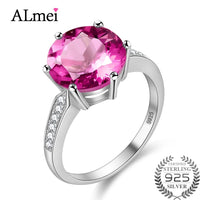 Almei 100% Silver Ring 4.2 Carat Pink Topaz Wedding Rings 925 Sterling