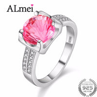 Almei 2019 Tested Silver 925 Pink Topaz Zircon Jewelry Gemstone Wedding Ring