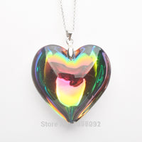Charming AB Multi-Color Crystal Glass Heart Bead Pendant & Chain Necklace 18"L