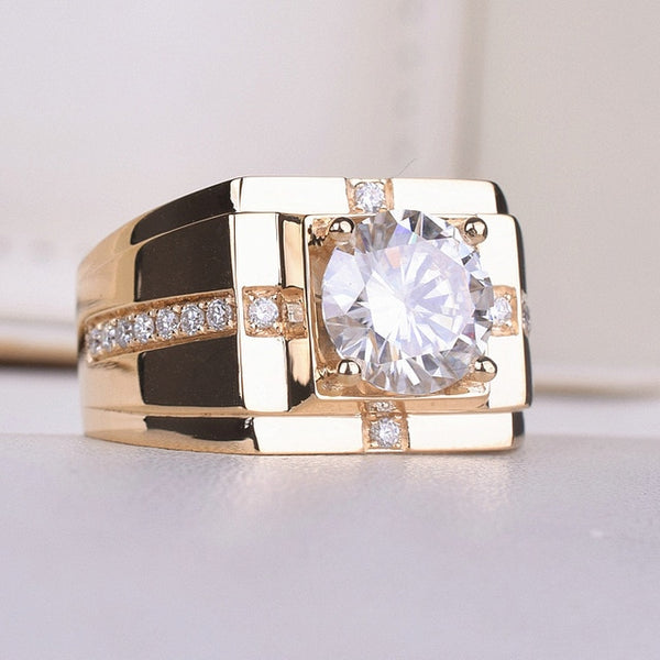 Classic High Carbon Men'S Ring Imitation Moissanite Gold Plating Domineering Wedding Ring Wholesale rings for men gift