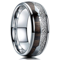 FDLK   8mm Tungsten Carbide Stainless Steel Rings Inlay Hawaiian Koa Wood Meteorite Arrow Wedding Band Men's Jewelry