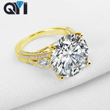 QYI 12.9 Ct 14K Solid Yellow Gold Rings Round Cut Sona Simulated Diamond Engagement Ring For Wedding