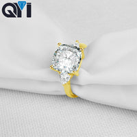QYI 3.2 Carat Round 14K Solid Yellow Gold Rings Women Moissanite Diamond Solitaire Engagement Rings