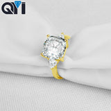 QYI 3.2 Carat Round 14K Solid Yellow Gold Rings Women Moissanite Diamond Solitaire Engagement Rings