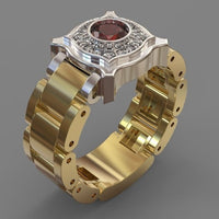 Huitan Men Ring Creative Watch Shaped Two Tone Design