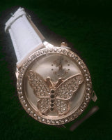 Women Alina Butterfly Quartz Rhinestone Printed PU Leather Watch