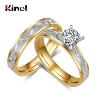 Kinel Simple Stainless Steel Wedding Ring For Women Men Never Fade Gold Color Female Male Classic Engagement Alliance Ring Sets