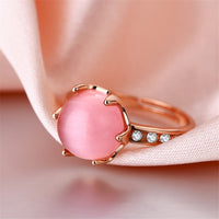 MOONROCY Rose Gold Color CZ Sweet Ross Quartz Crystal Pink Opal Jewelry Rings