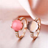 MOONROCY Rose Gold Color CZ Sweet Ross Quartz Crystal Pink Opal Jewelry Rings