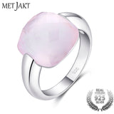 Authentic Natural Rose Quartz Square Stone 925 Sterling Silver Ring Fine Jewelry