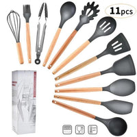 Non-stick Silicone Cooking Utensils Set Wooden Handle Heat-resistant Spatula Shovel Spoon Colander Cooking Tool Set Kitchen Tool