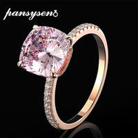 PANSYSEN 18K Rose Natural Pink Quartz Diamond Women Fine Jewelry Ring
