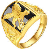 Punk Rock Eagle Men 's Ring Black Stone Gold Color Resizable To 7-11 Finger Jewelry Never Fade