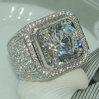 Silver Micro Pave Rhinestone Iced Out Bling Big Square Ring Men's Hip Hop Punk Style Wedding Jewelry Anel Bijoux L5K458