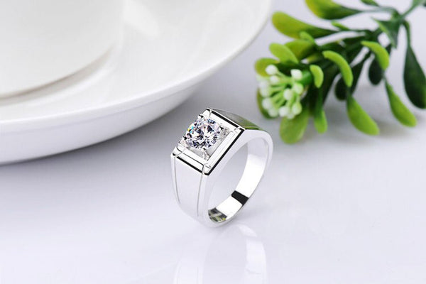 Solid 18K 750 White Gold Love Forever Memorable 0.5Ct Diamond Male Engagement Ring Au750 Gold Jewelry Promise Ring