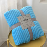 Solid Striped Throw Blanket Flannel Fleece Soft Adult Bed Cover