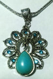 Turquoise and Green Rhinestone Peacock Necklace and Earring Set