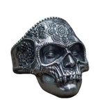 Unique Silver Color 316L Stainless Steel Heavy Sugar Skull Skeleton Ring Mens Mandala Flower Santa Muerte Biker Jewelry Punk