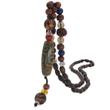 Vintage Handmade Nepal Necklace Buddhist Mala Wood Beads Pendant & Necklace