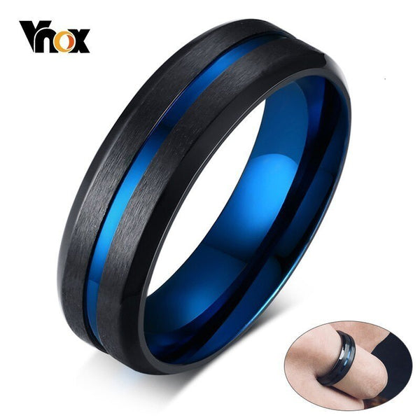 Vnox Unique Thin Blue Line Mens Ring Matte Finished Stainless Steel anillo masculino Gentleman Gifts Accessories