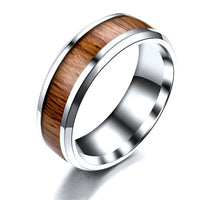 ZORCVENS Stainless Steel black White ring with dark red wood inlay inside ring men unique fashion engagement jewelry