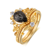 18K Gold Natural Black Rutilated Quartz Ring