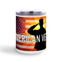 10oz Stainless Steel Mug Printed American Military Design with clear suction lid