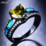 Blaike Aqua Black Gold Blue Heart Zircon Ring Engagement Ring