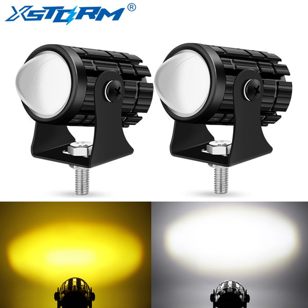 Motorcycle LED Headlight Projector Lens Dual Color Spotlight Lamp