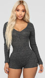 New Women Knitted Long-Sleeved Romper Pajamas