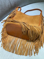 Womens Nubuck Genuine Leather Fashion Tassel Shoulder Bag