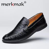Merkmak Brand New Genuine Leather Men Loafers Flat Shoes